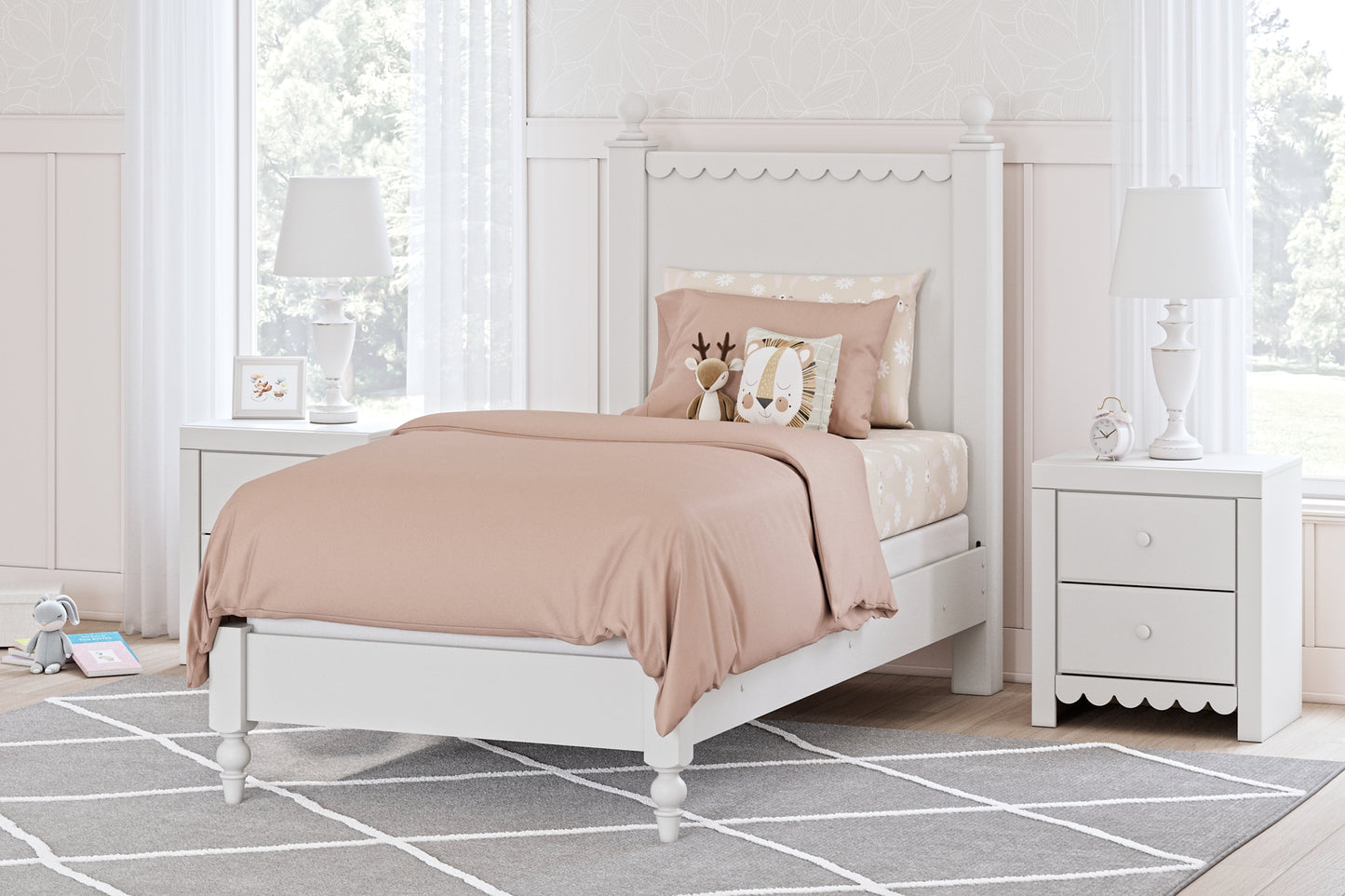 Mollviney Twin Panel Bed with Mirrored Dresser