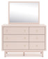 Wistenpine Twin Upholstered Panel Headboard with Mirrored Dresser, Chest and 2 Nightstands